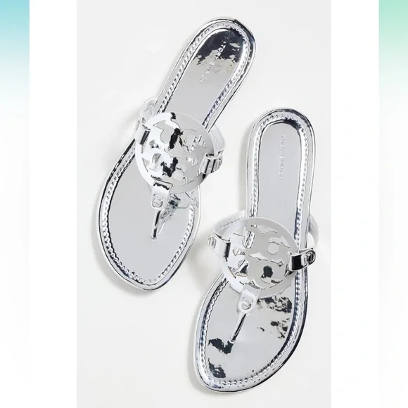 NIB SZ 7 Tory Burch Women's Miller Sandals in metallic “Argento” Silver❣️ - Picture 2 of 4